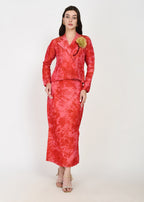 Crimson Red Crop Blazer & Straight Skirt Set