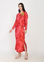 Crimson Red Crop Blazer & Straight Skirt Set