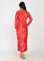 Crimson Red Crop Blazer & Straight Skirt Set