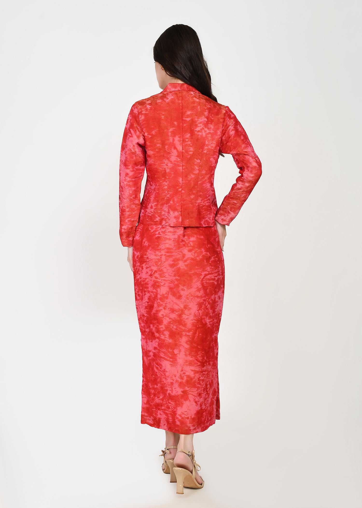 Crimson Red Crop Blazer & Straight Skirt Set