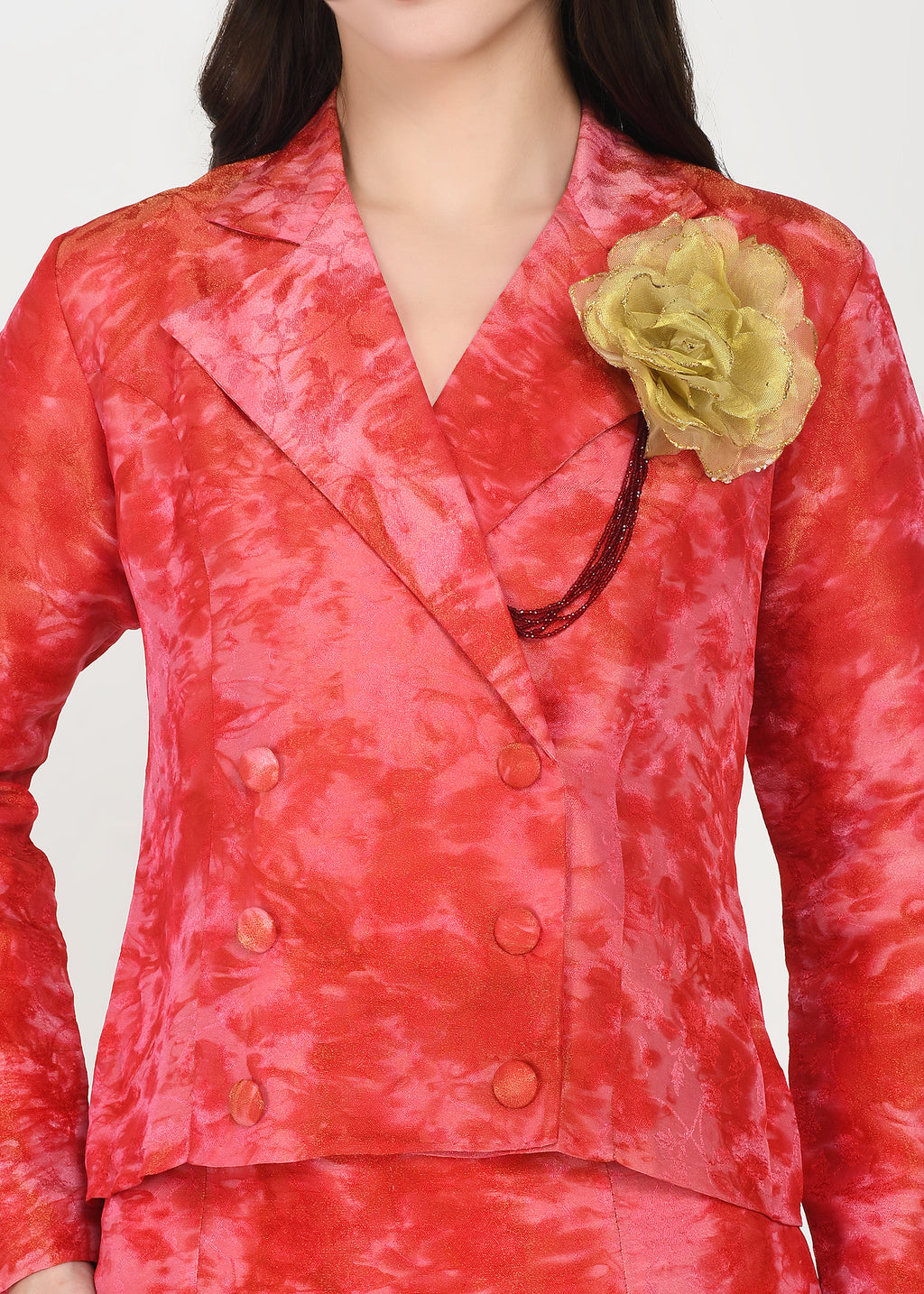 Crimson Red Crop Blazer & Straight Skirt Set