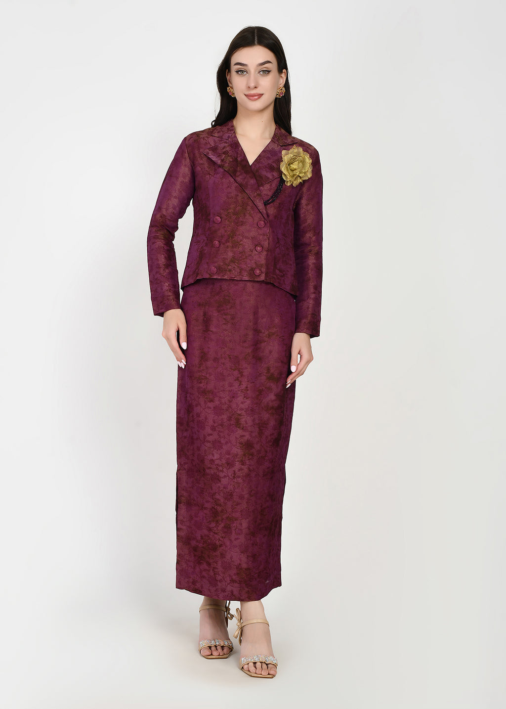 Twilight Grape Crop Blazer & Straight Skirt Set