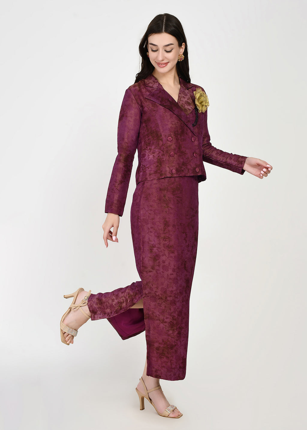Twilight Grape Crop Blazer & Straight Skirt Set