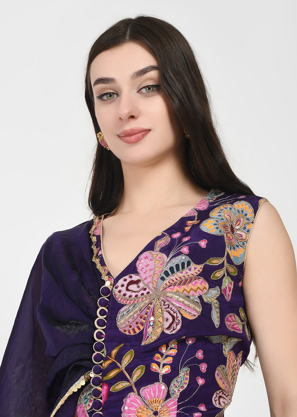 Royal Amethyst Draped Skirt Set