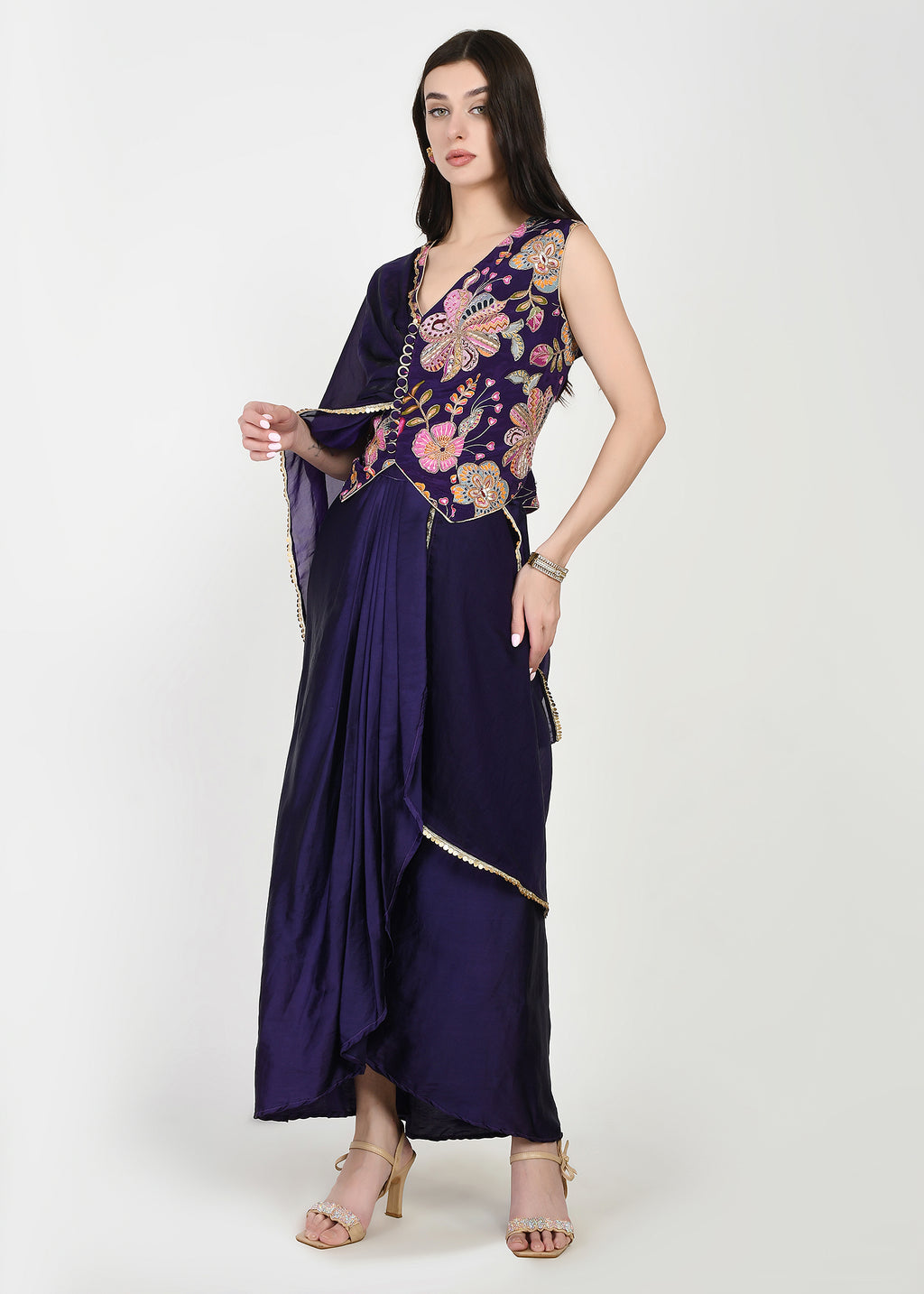 Royal Amethyst Draped Skirt Set