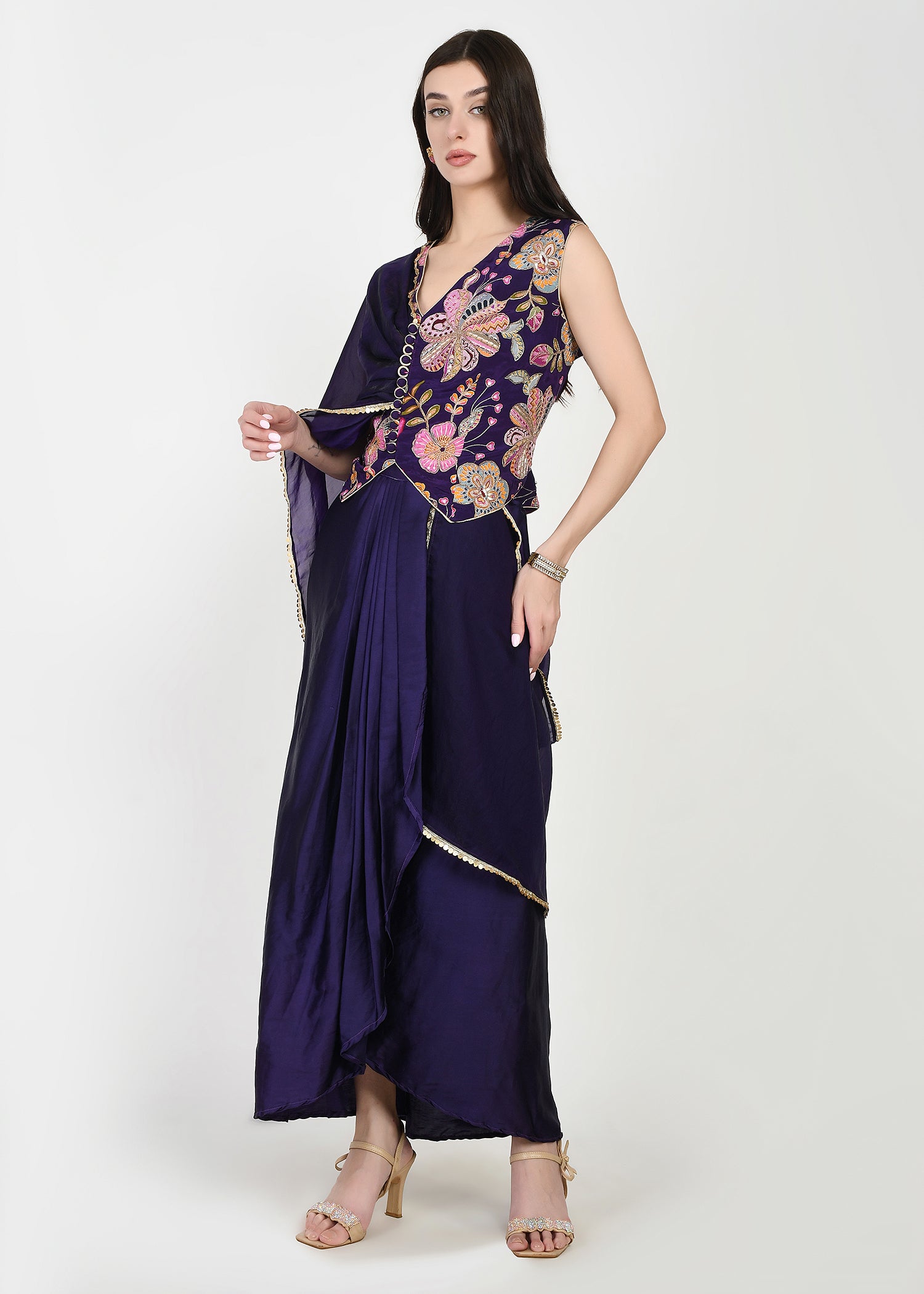Royal Amethyst Draped Skirt Set