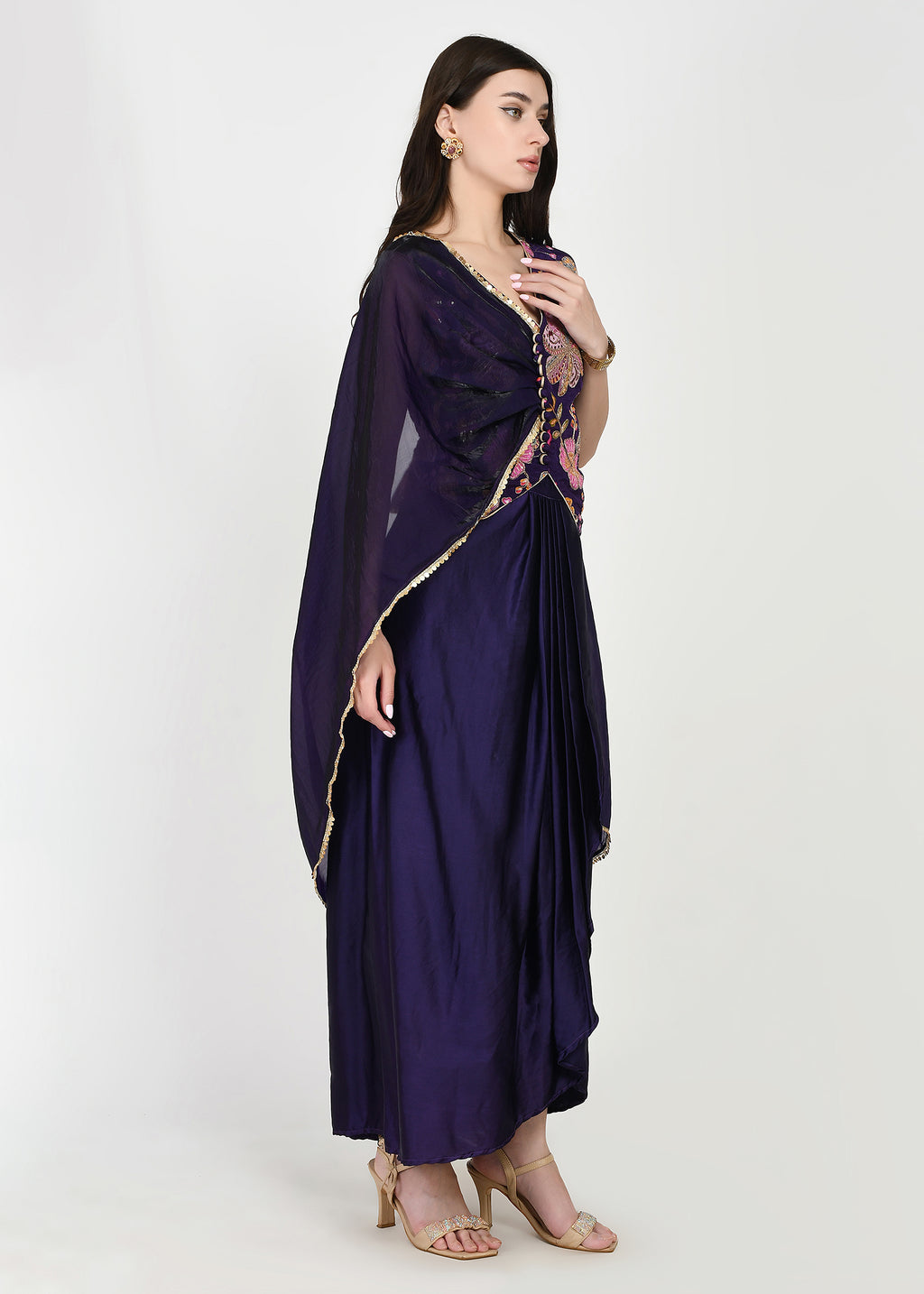 Royal Amethyst Draped Skirt Set