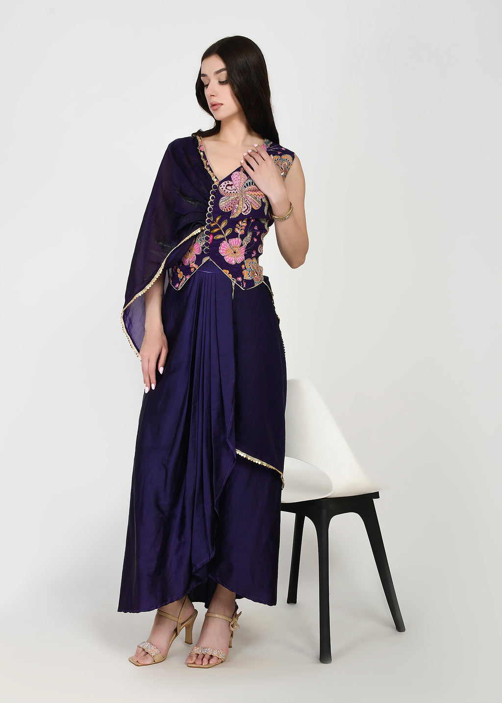 Royal Amethyst Draped Skirt Set