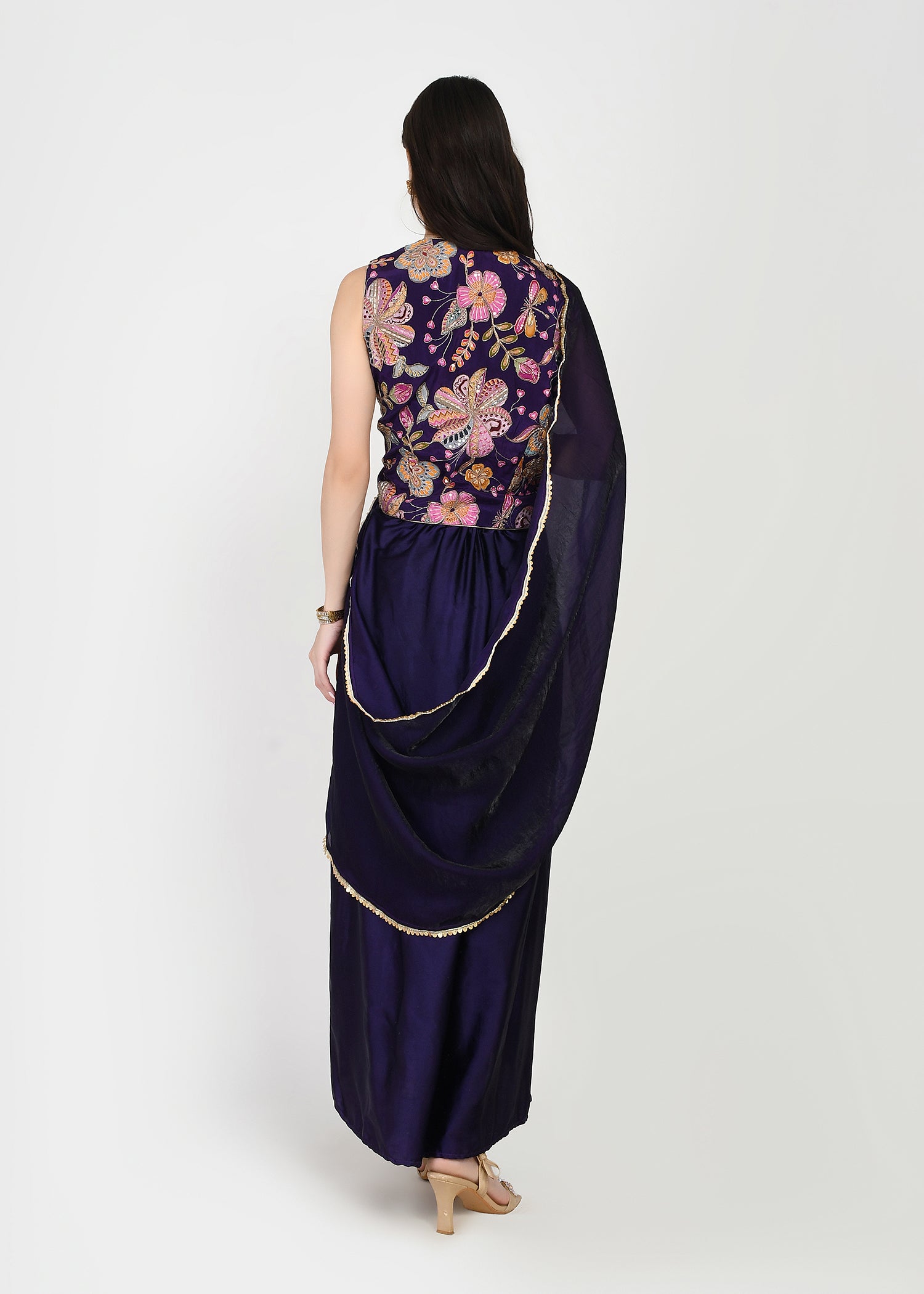 Royal Amethyst Draped Skirt Set