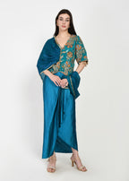 Azure Bloom Draped Skirt Set