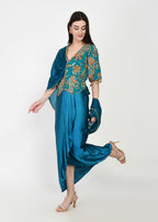 Azure Bloom Draped Skirt Set
