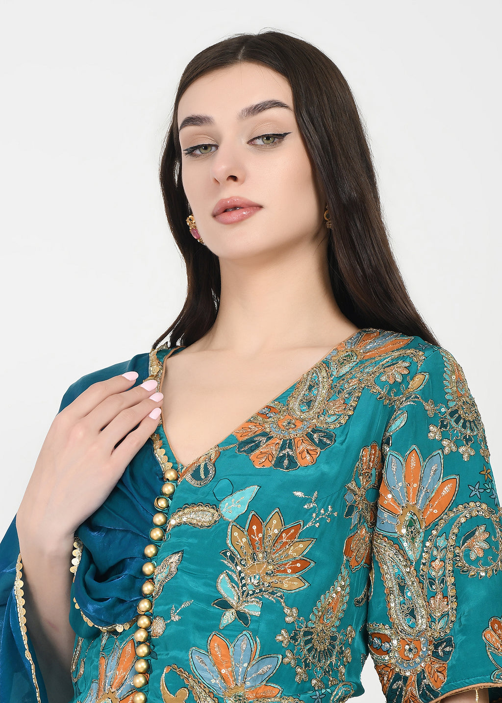 Azure Bloom Draped Skirt Set
