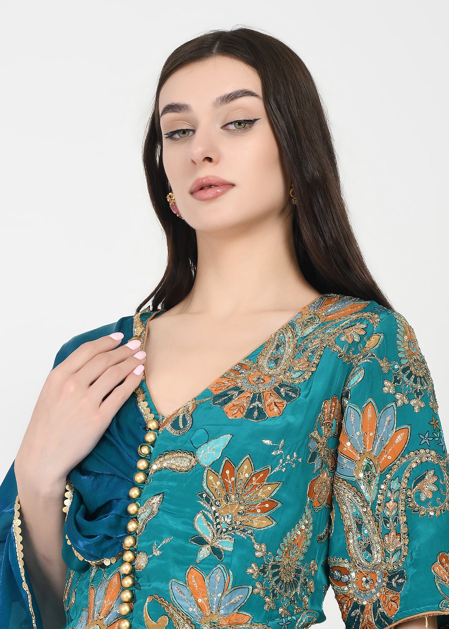 Azure Bloom Draped Skirt Set