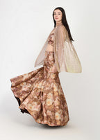 Mocha Gold Whispers of Spring crop-top skirt and cape Ensemble