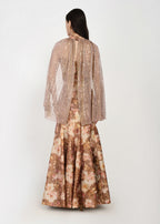 Mocha Gold Whispers of Spring crop-top skirt and cape Ensemble