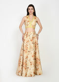 Sunset Hues Yellow Floral Crop-top Skirt Set