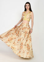 Sunset Hues Yellow Floral Crop-top Skirt Set