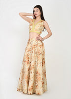 Sunset Hues Yellow Floral Crop-top Skirt Set