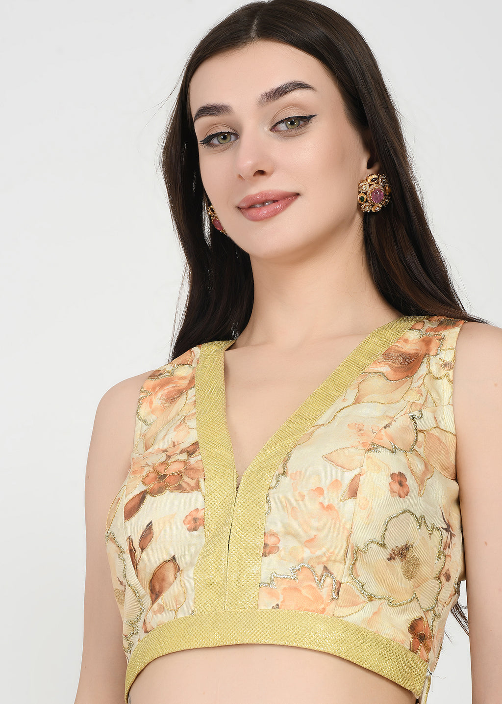 Sunset Hues Yellow Floral Crop-top Skirt Set