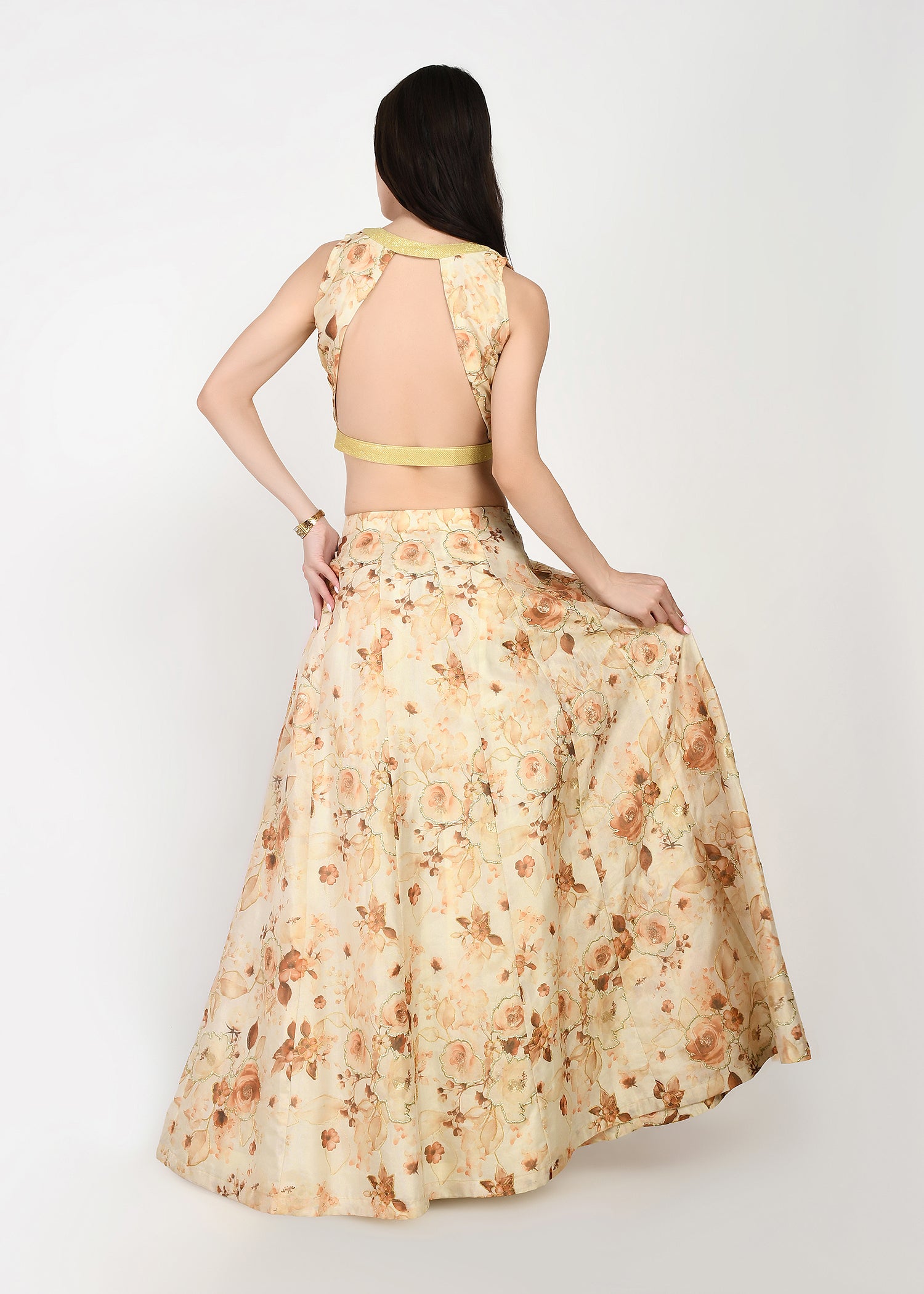 Sunset Hues Yellow Floral Crop-top Skirt Set