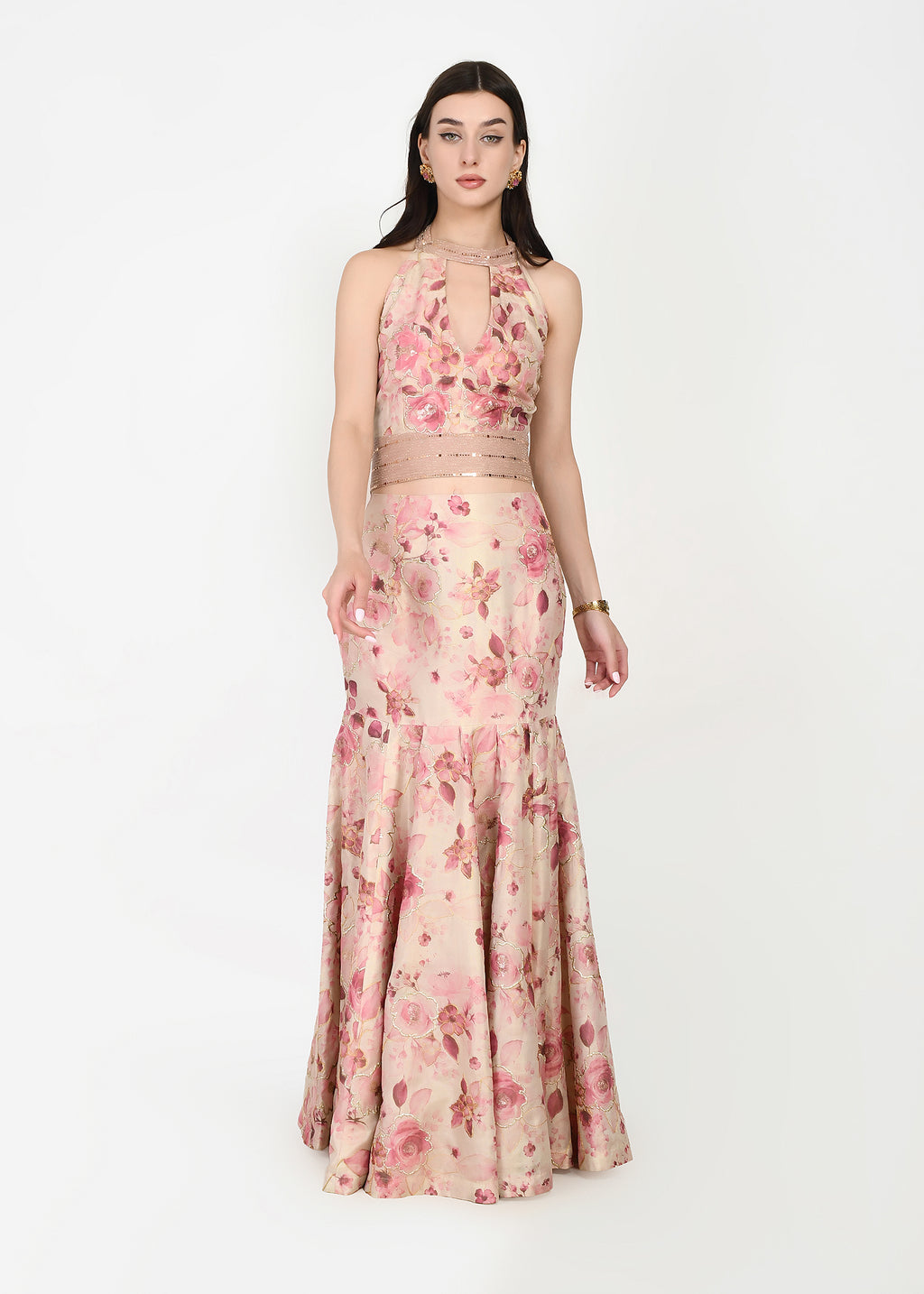 Blush Rose Couture Crop-top Skirt Set