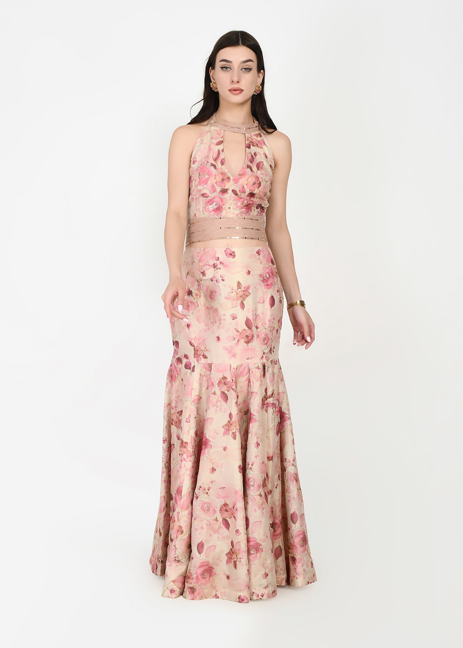 Blush Rose Couture Crop-top Skirt Set