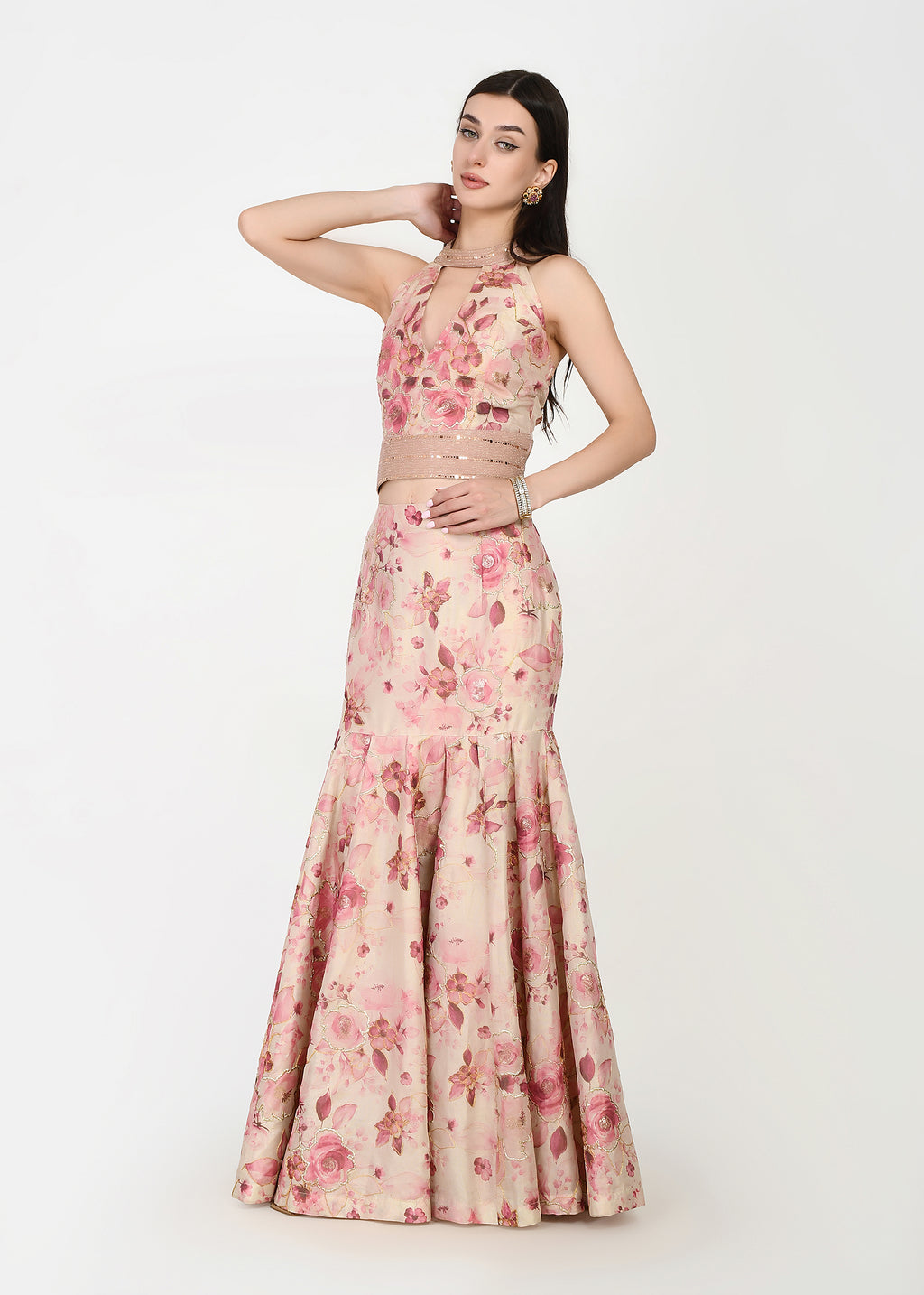 Blush Rose Couture Crop-top Skirt Set