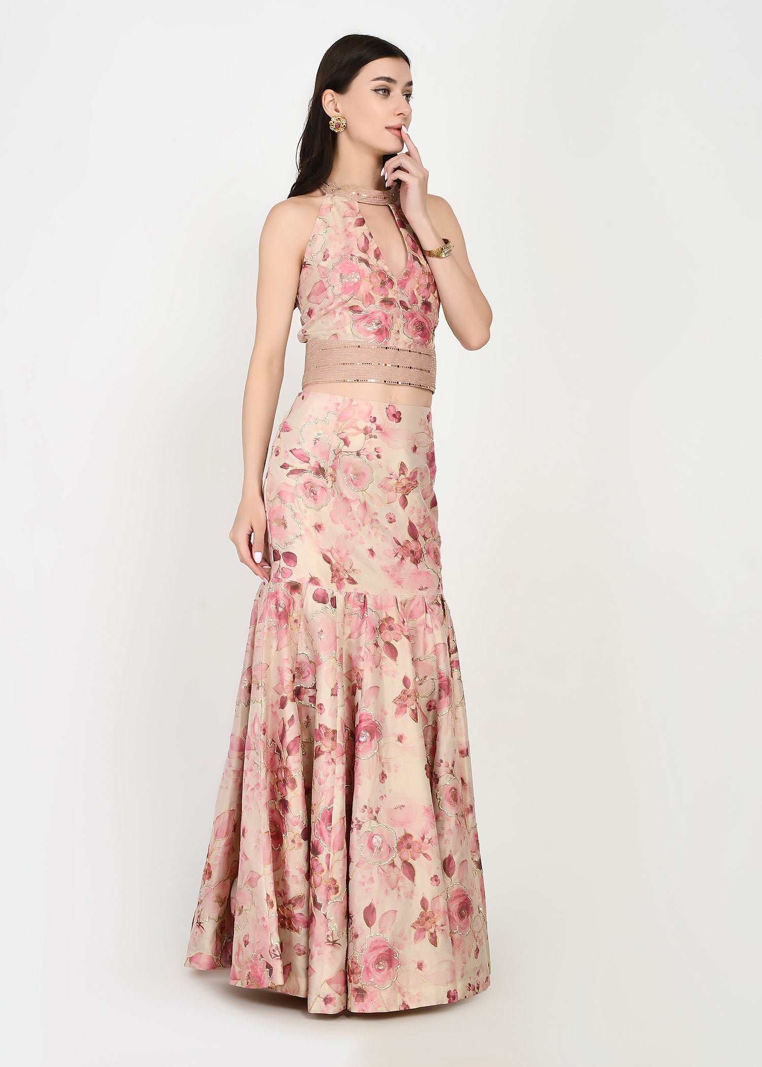 Blush Rose Couture Crop-top Skirt Set