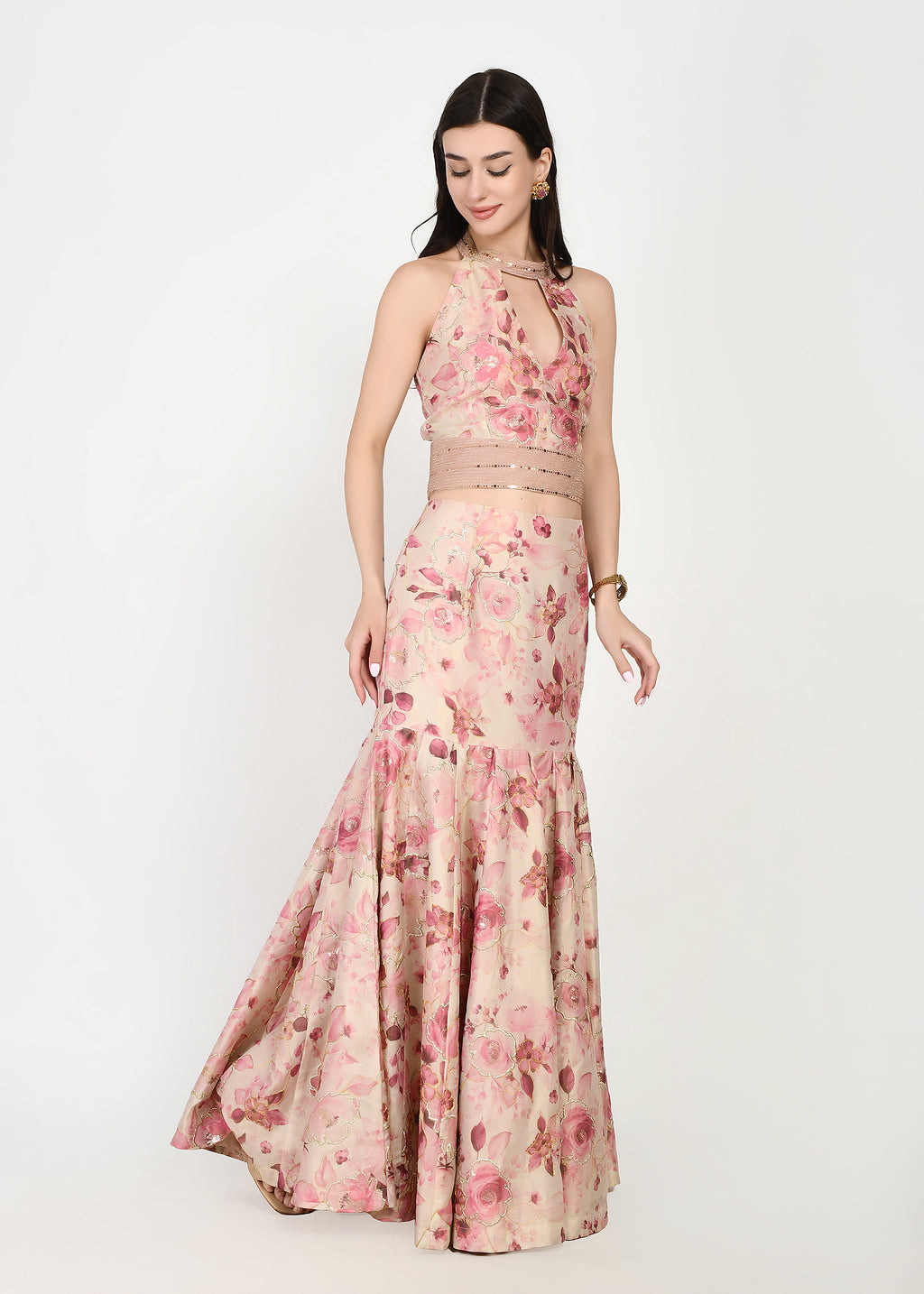 Blush Rose Couture Crop-top Skirt Set