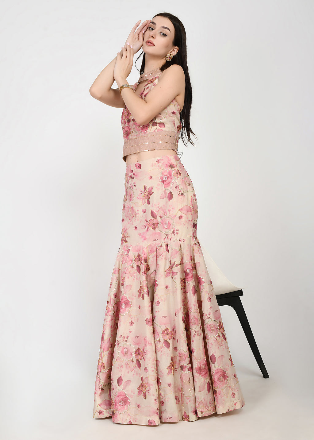 Blush Rose Couture Crop-top Skirt Set