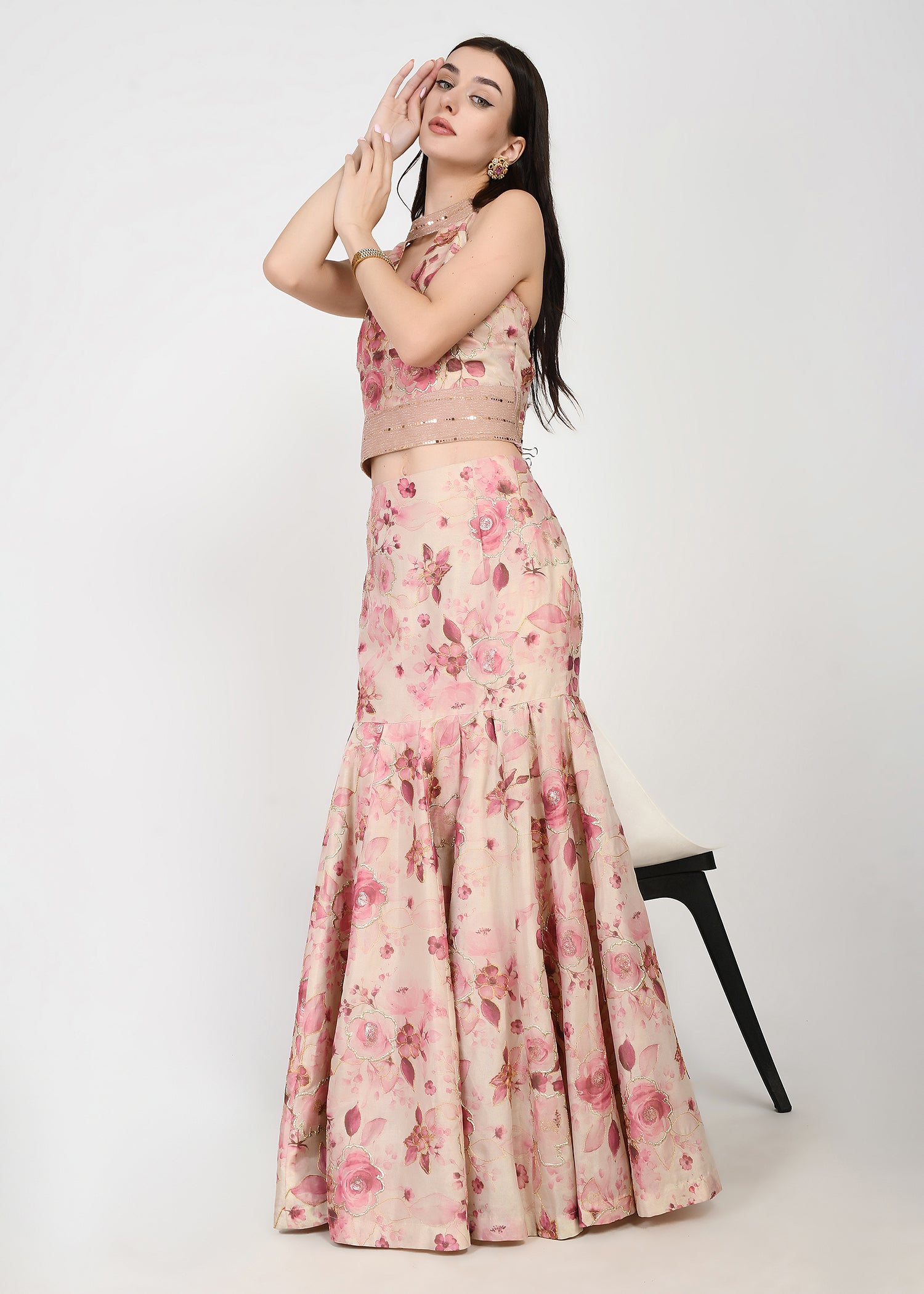 Blush Rose Couture Crop-top Skirt Set