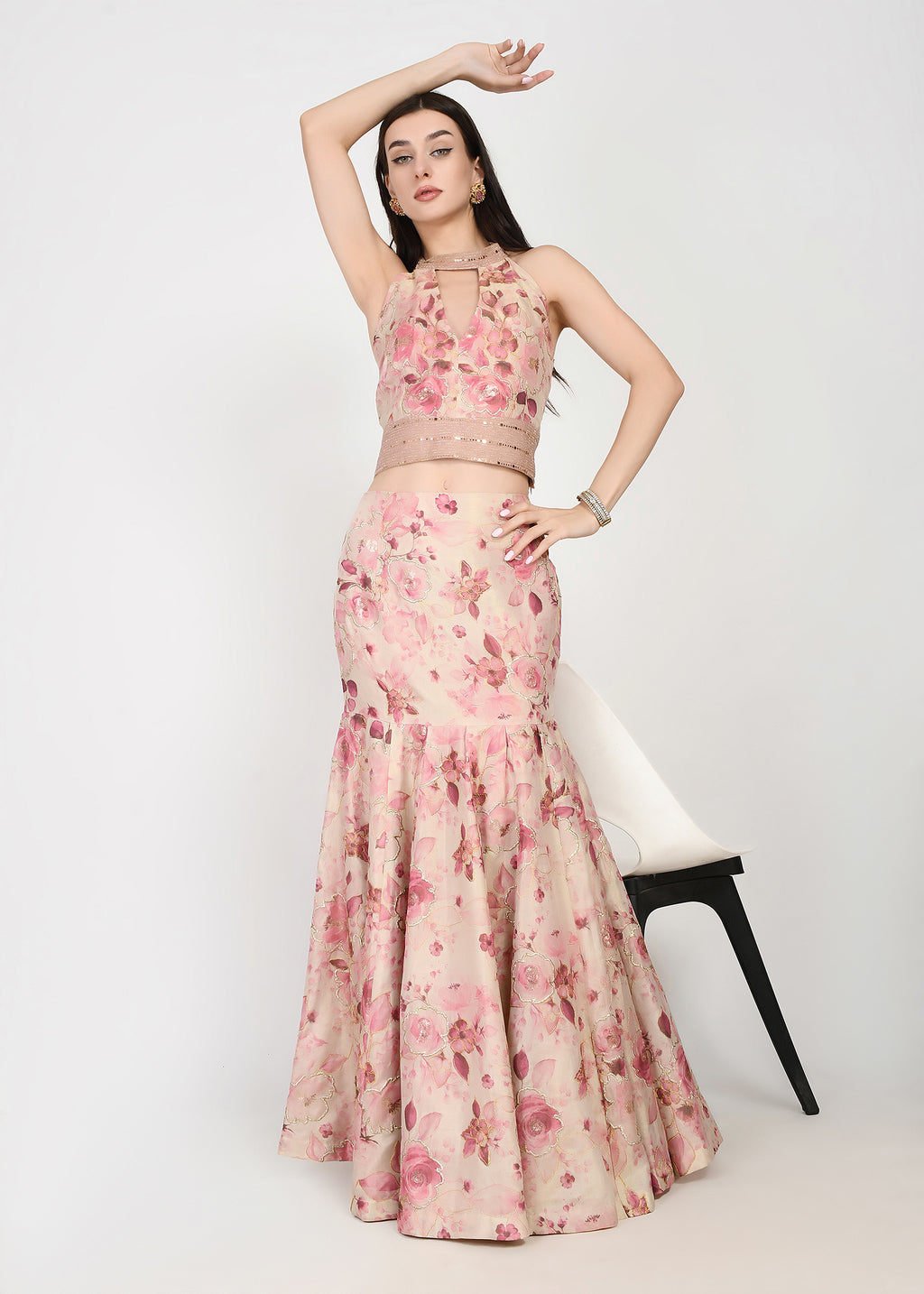 Blush Rose Couture Crop-top Skirt Set