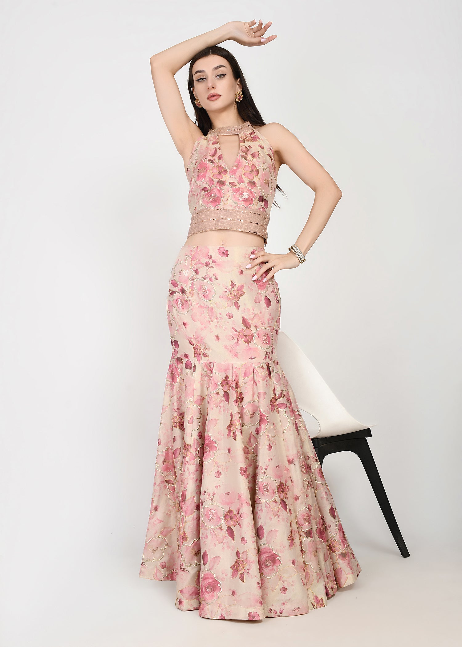 Blush Rose Couture Crop-top Skirt Set