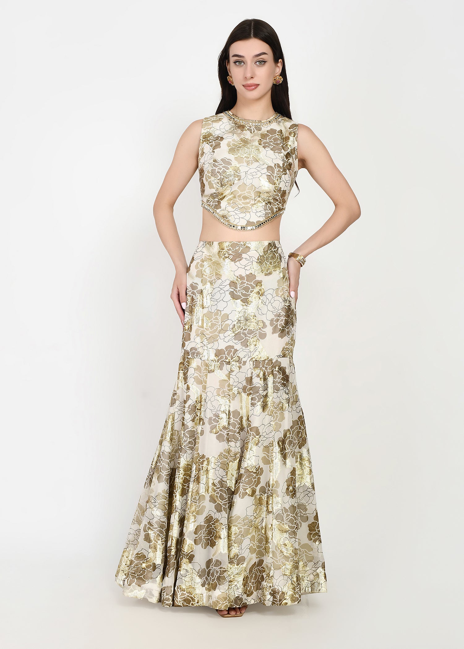 Ivory Gold Luxe Crop-top Skirt Ensemble