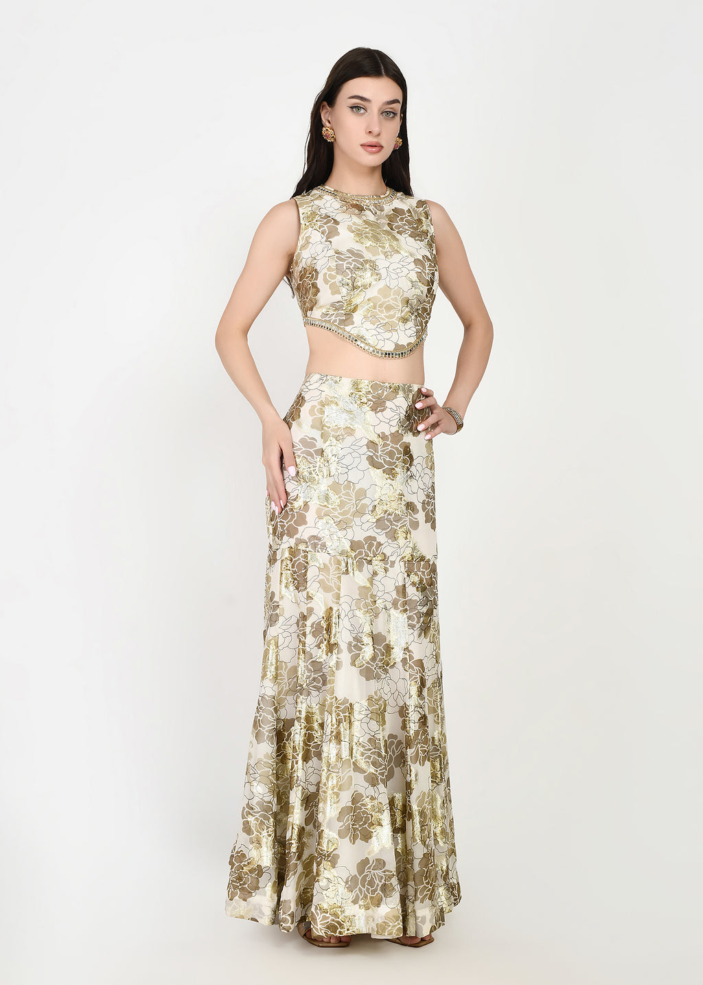 Ivory Gold Luxe Crop-top Skirt Ensemble