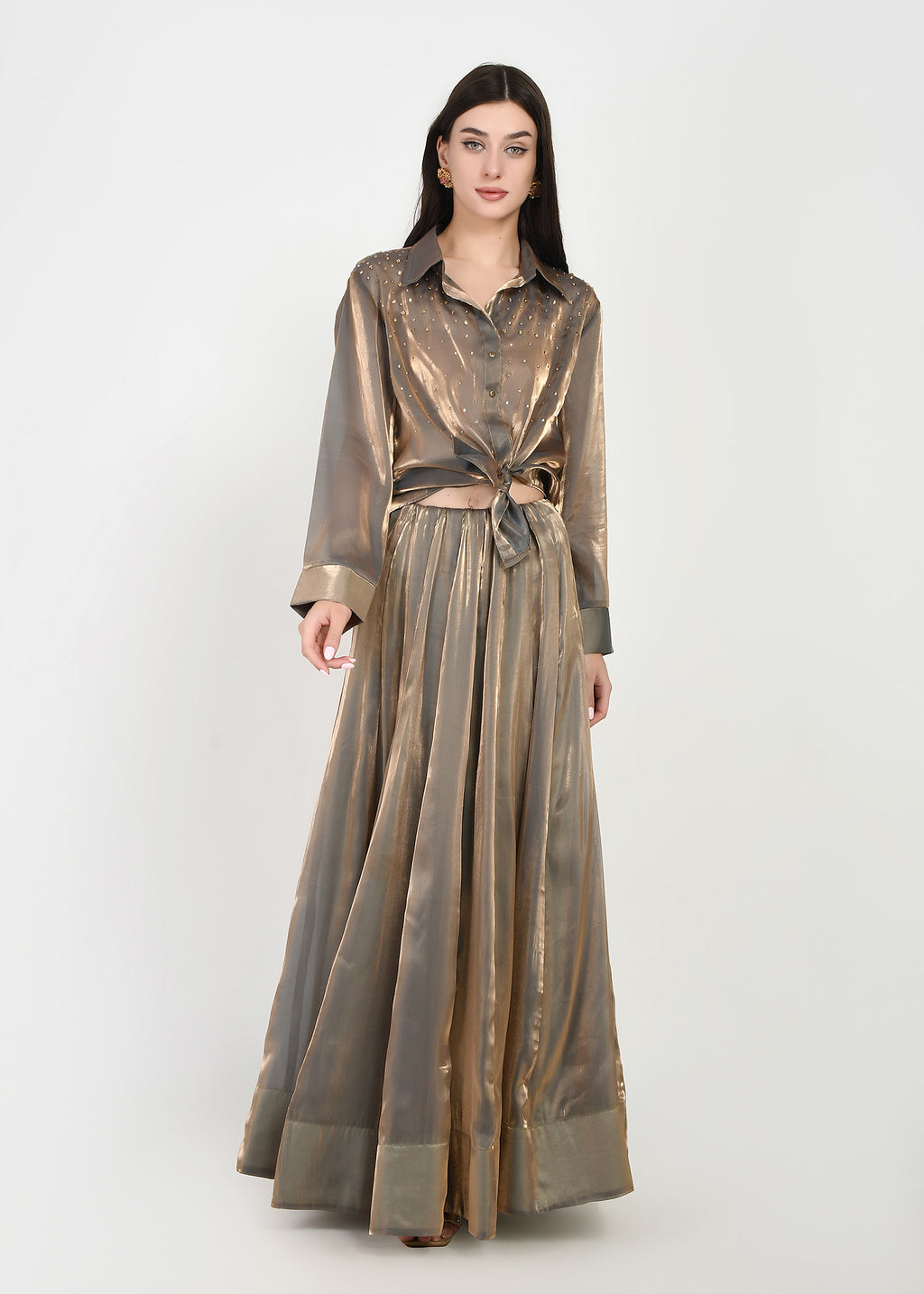 Moonlit Gold Indo-Western Shirt & Skirt Ensemble