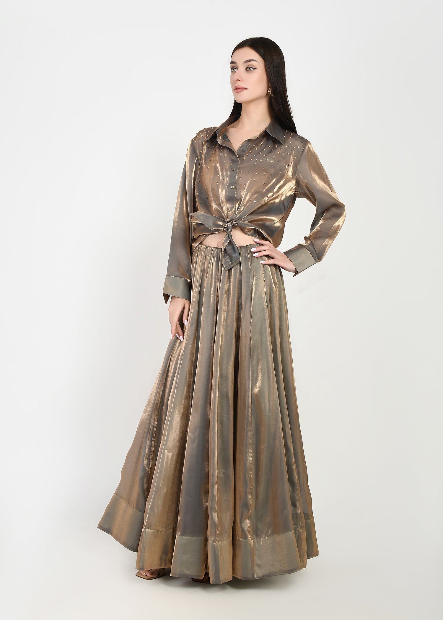 Moonlit Gold Indo-Western Shirt & Skirt Ensemble