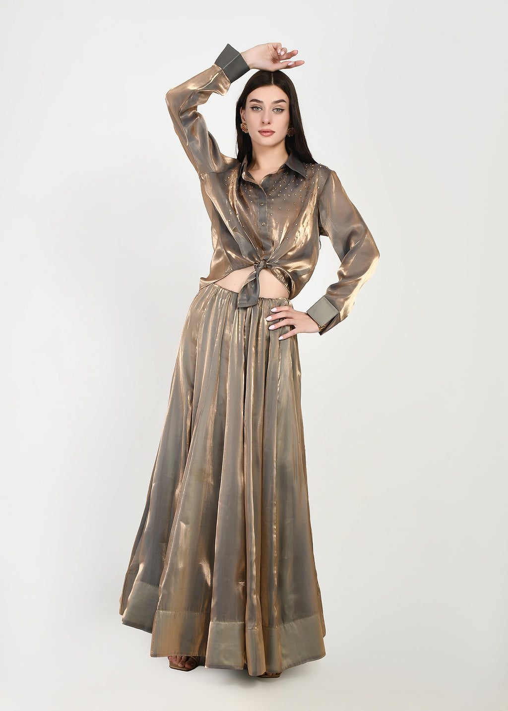 Moonlit Gold Indo-Western Shirt & Skirt Ensemble