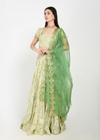 Lime Lux & Emerald Green Lehenga with Cutwork Dupatta