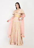 Ethereal pink and gold zari crop-top skirt ensemble with dupatta