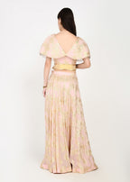 Ethereal pink and gold zari crop-top skirt ensemble with dupatta
