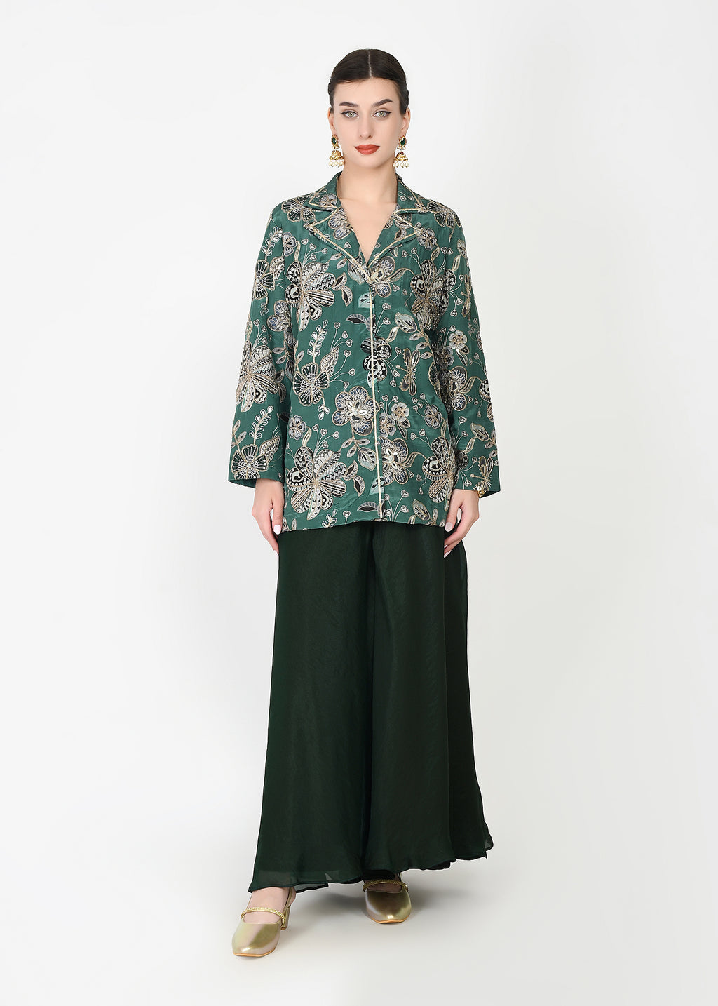 Festive Green Zari Kurta Sharara Set