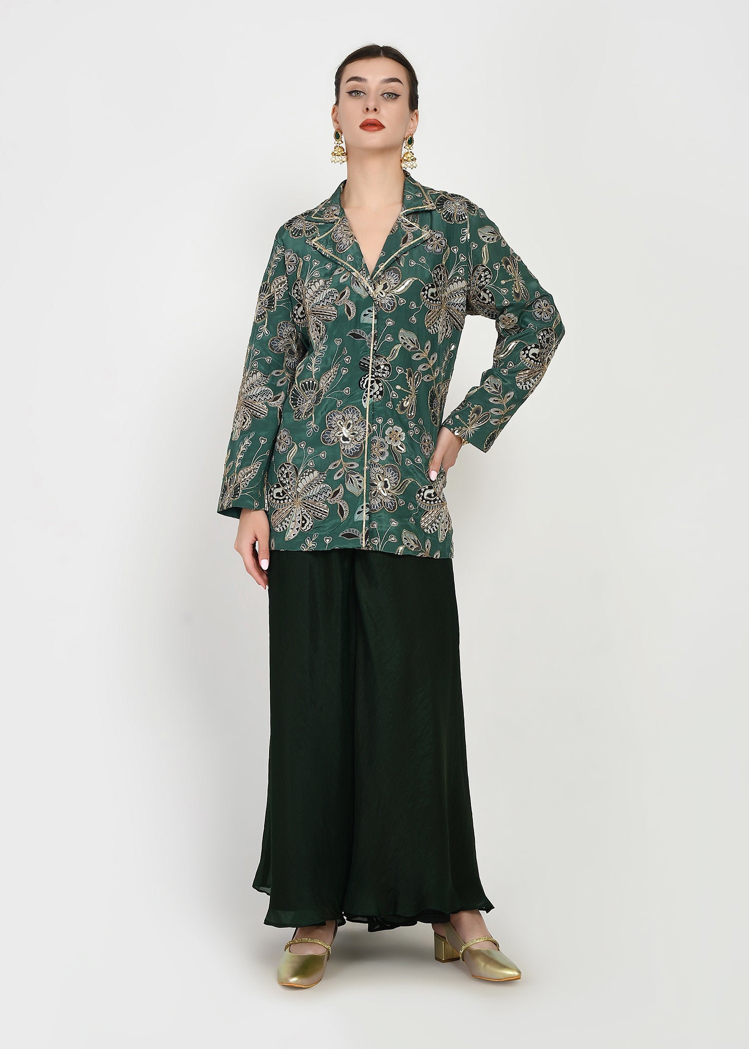 Festive Green Zari Kurta Sharara Set