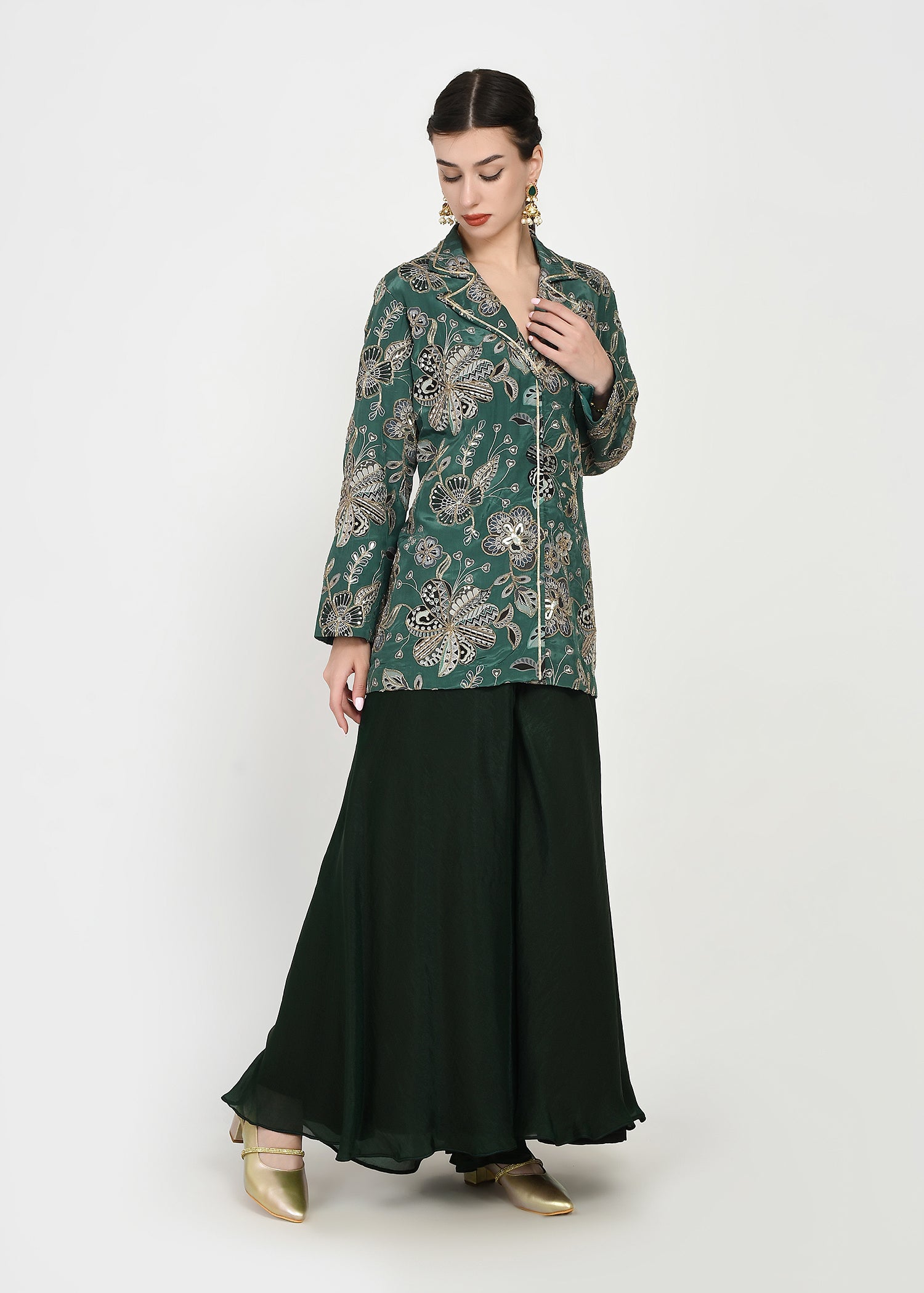 Festive Green Zari Kurta Sharara Set