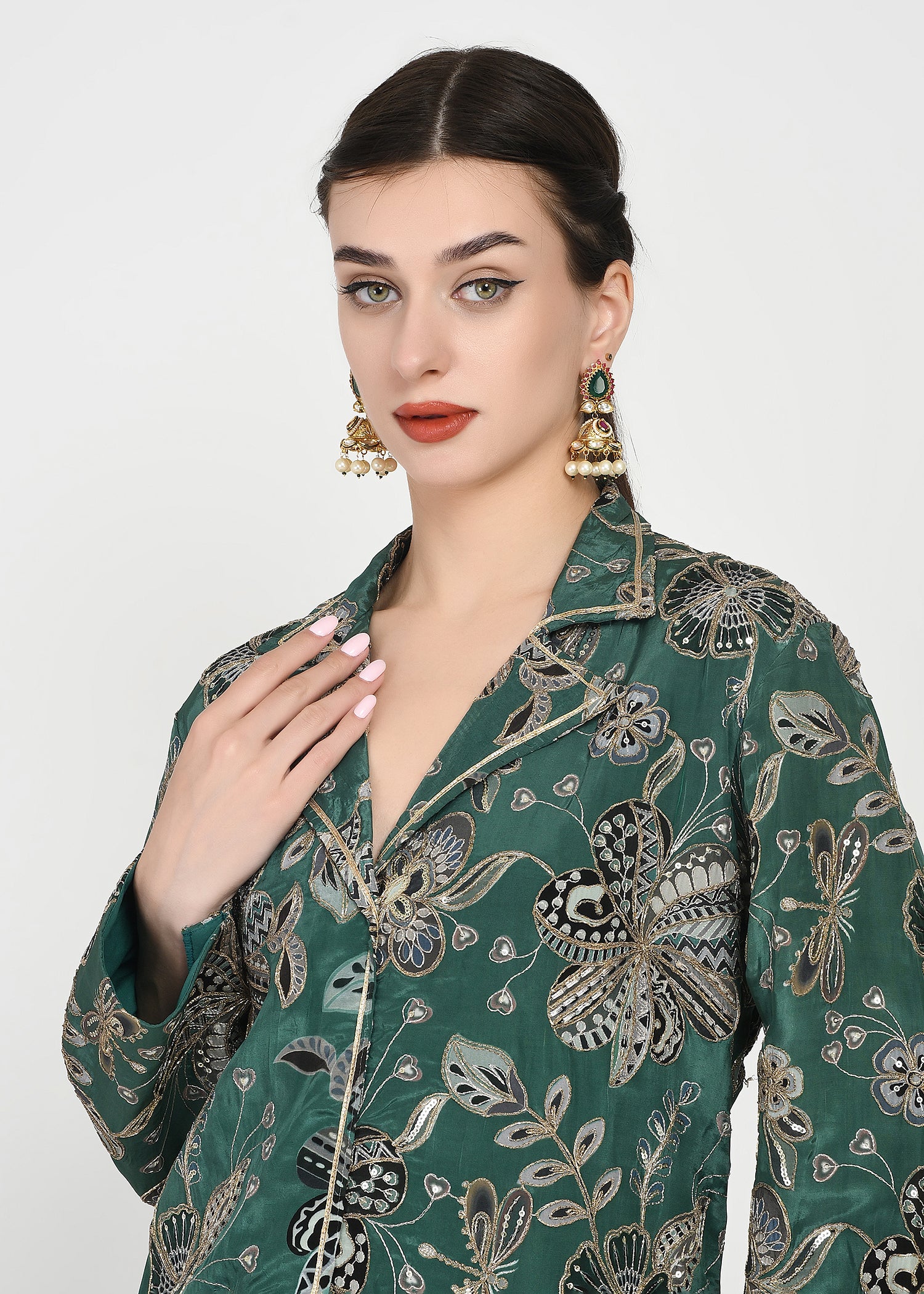 Festive Green Zari Kurta Sharara Set