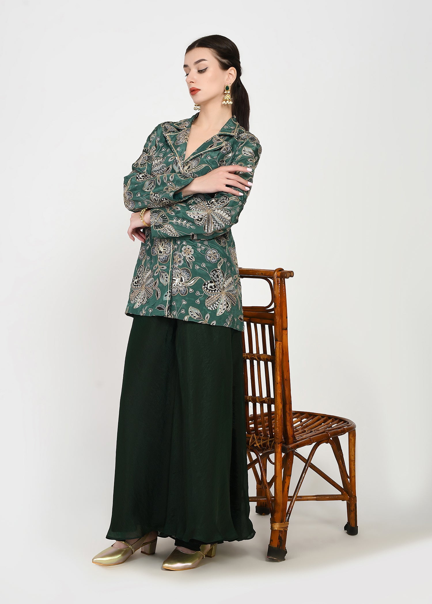 Festive Green Zari Kurta Sharara Set