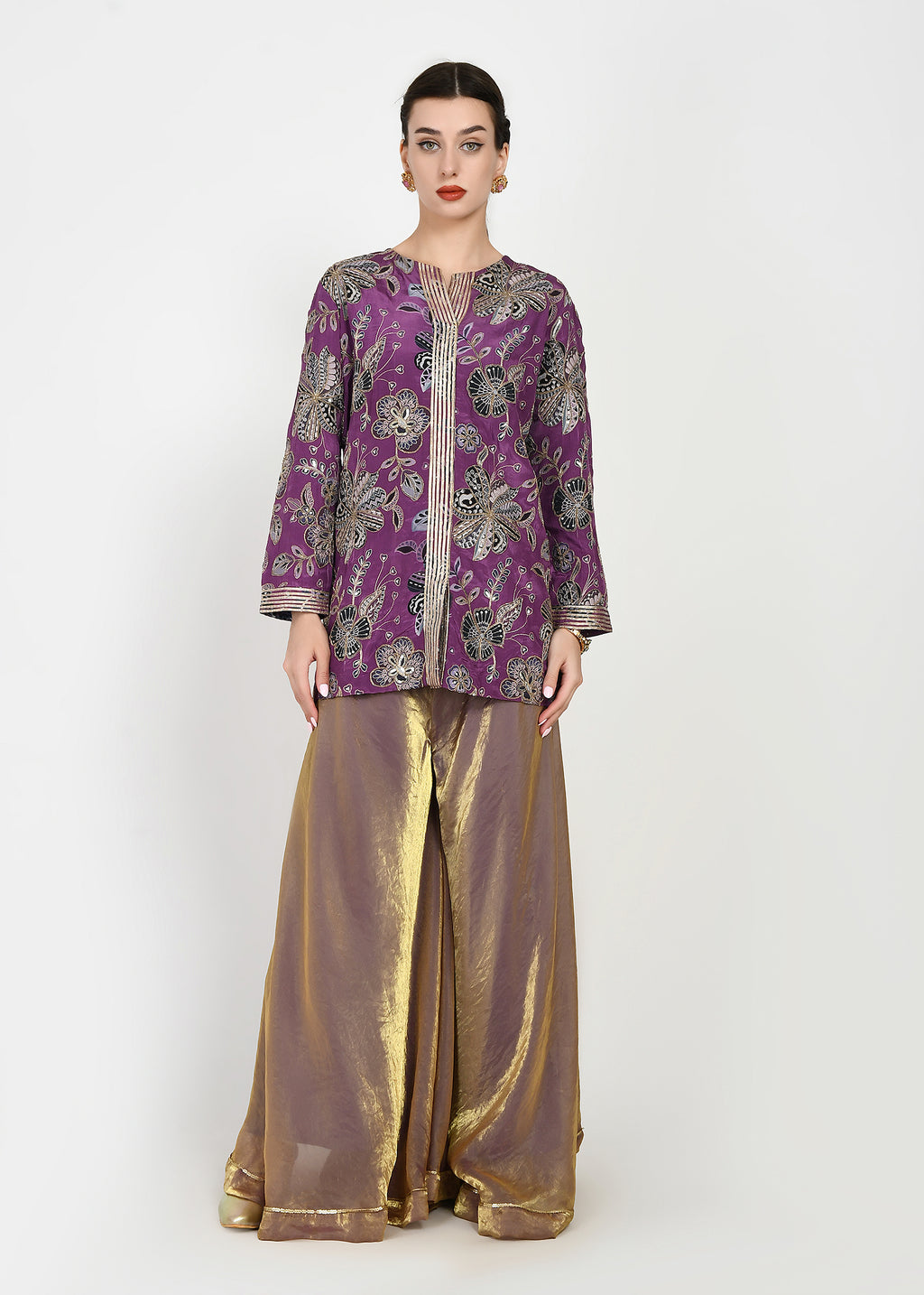 Festive Purple Zari Kurta Sharara Set