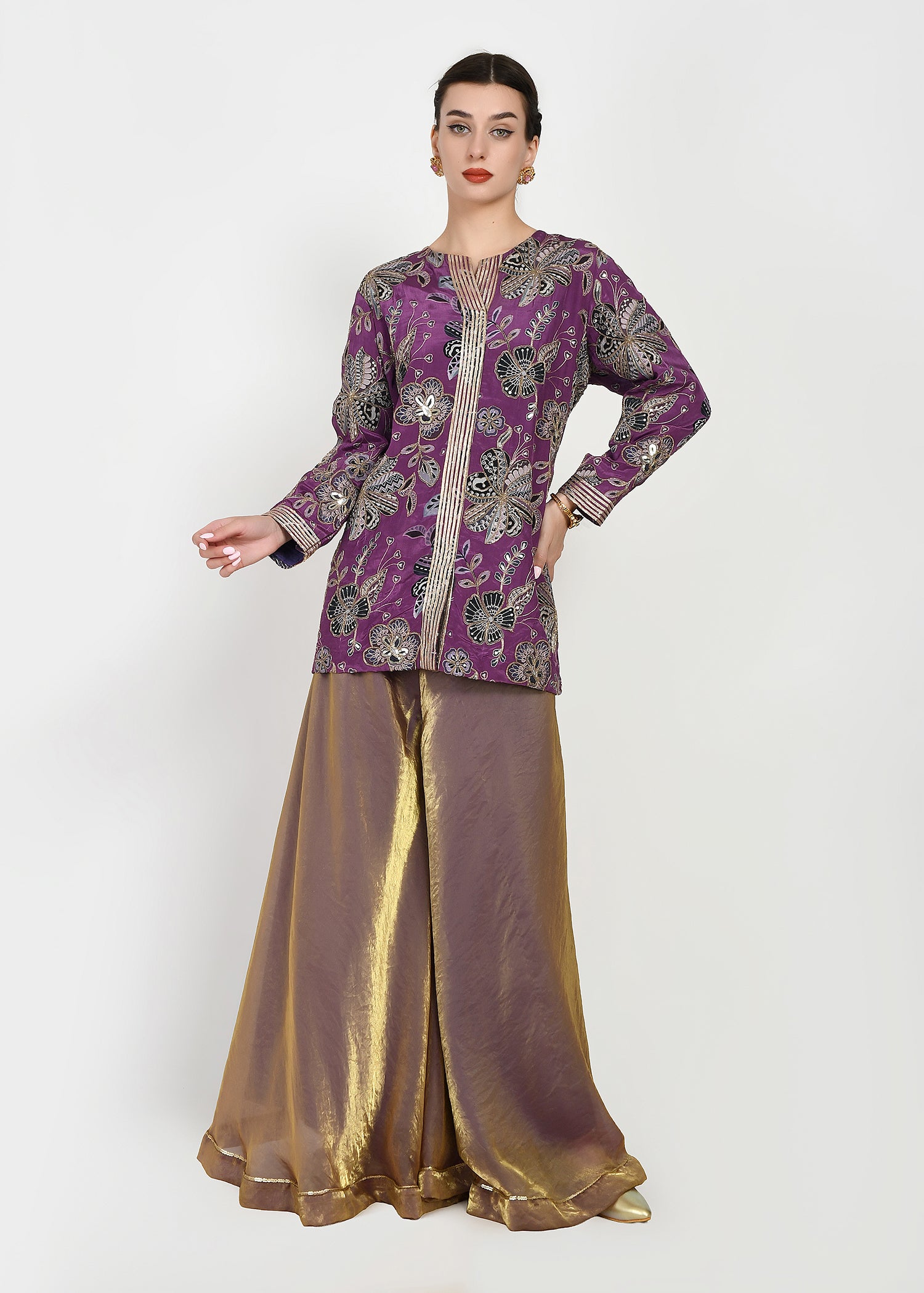 Festive Purple Zari Kurta Sharara Set