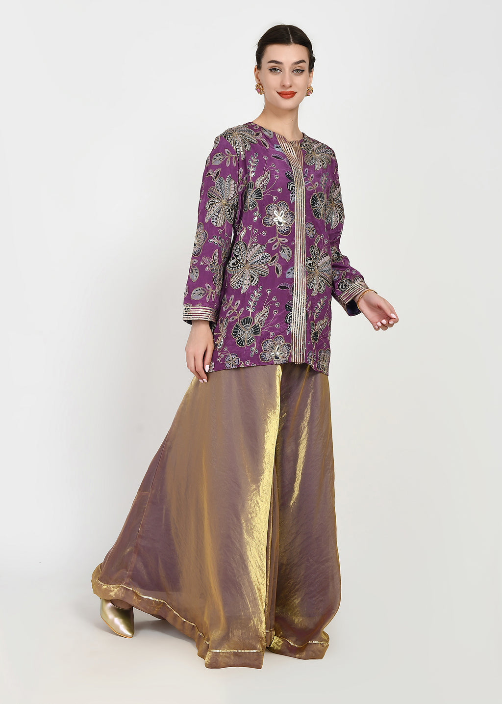 Festive Purple Zari Kurta Sharara Set