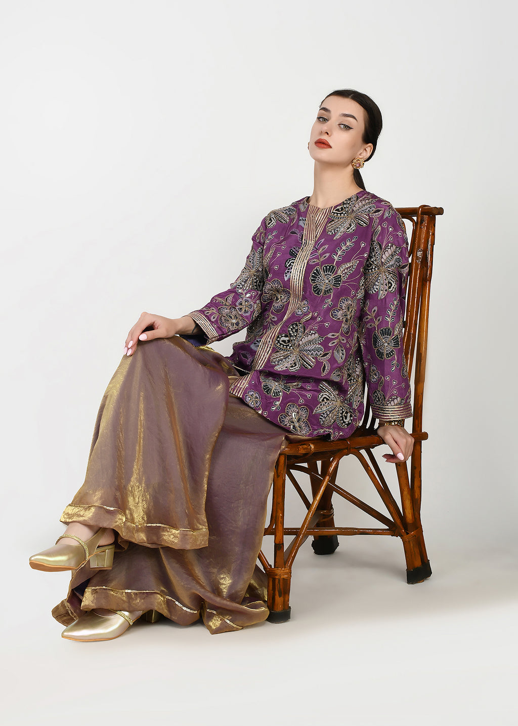 Festive Purple Zari Kurta Sharara Set